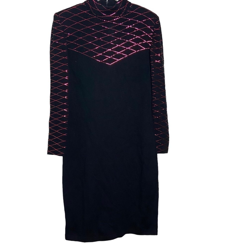 St John | Evening By Marie Gray | Black with Red| Sweater Dress | Size 6